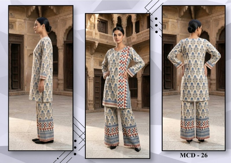 Modern Co Ord Set Vol 5 By Jisha Dull Satin Printed Co Ord Set